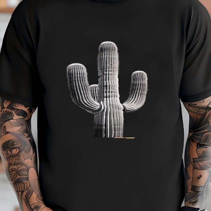 Saguaro Cactus Art Print | Decorative Cactus Wall Art, Black And White Minimalistic Cactus, Southwestern Wall Decor, Cactus Succulent Art T-shirt