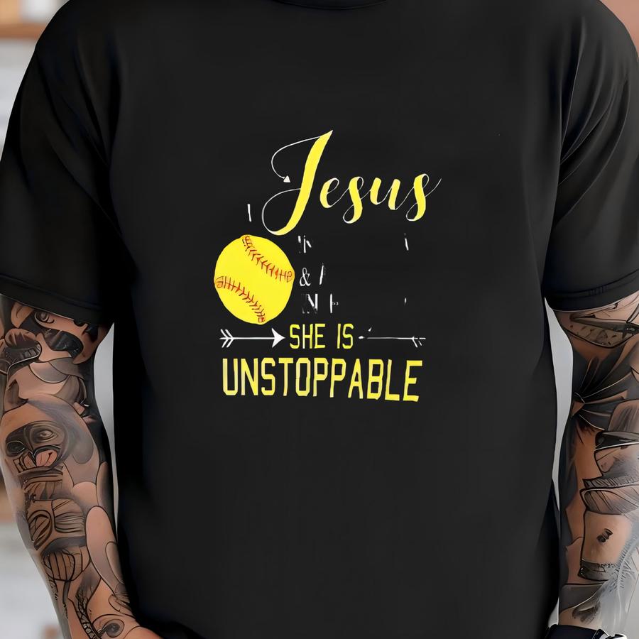 T Shirt With Jesus In Her Heart A Softball In Her Hand She Is Unstoppable Youth Short-sve Unisex Hoodie Christian T Shirt Jesus Tshirt T-shirt