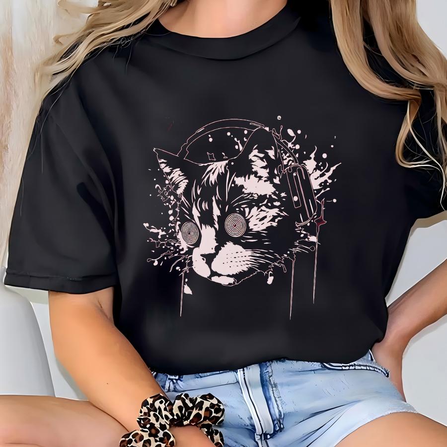 Cat Sweatshirt, Psychedelic Cat Sweatshirt, Gothic Sweatshirt, Grunge Clothing, Music Sweatshirt, Cat Sweatshirt, Dark Aesthetic T-shirt