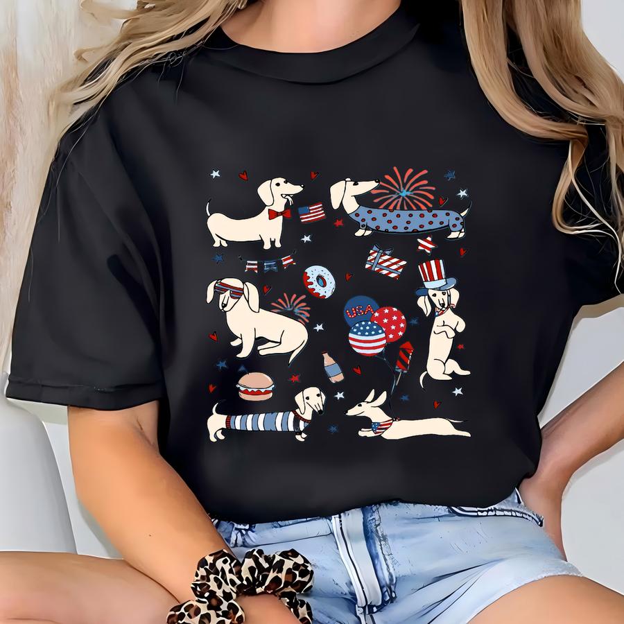 Retro 4th Of July Dachshund Hoodie: Patriotic Dog Doodle T-shirt