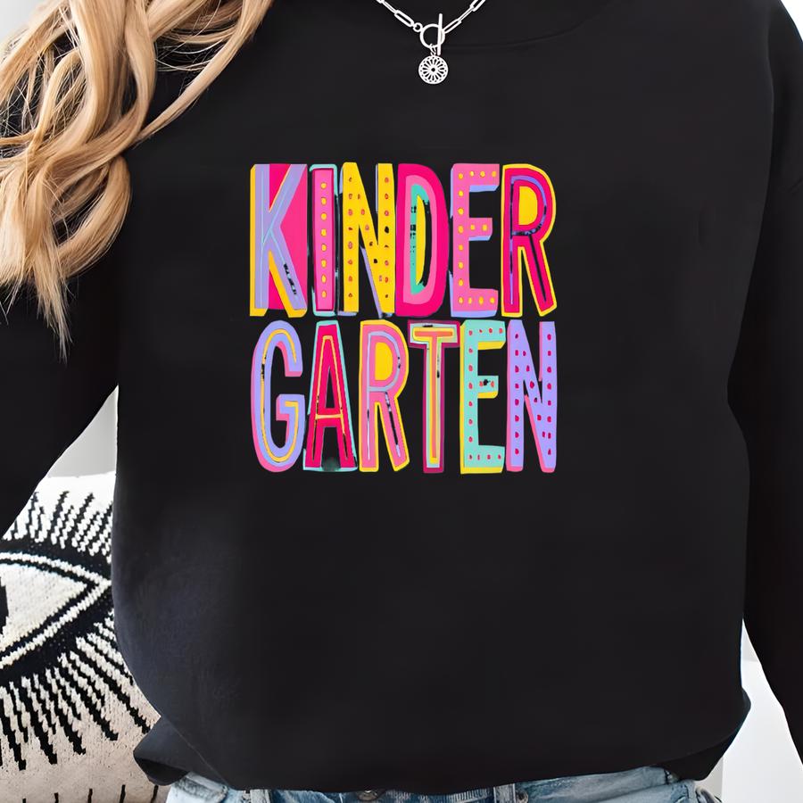 Girls Colorful Marquee Print Back To School Shirt, Kindergarten, Kindergarten Back To School, Kindergarten Shirt, Kindergarten First Day Sweatshirt