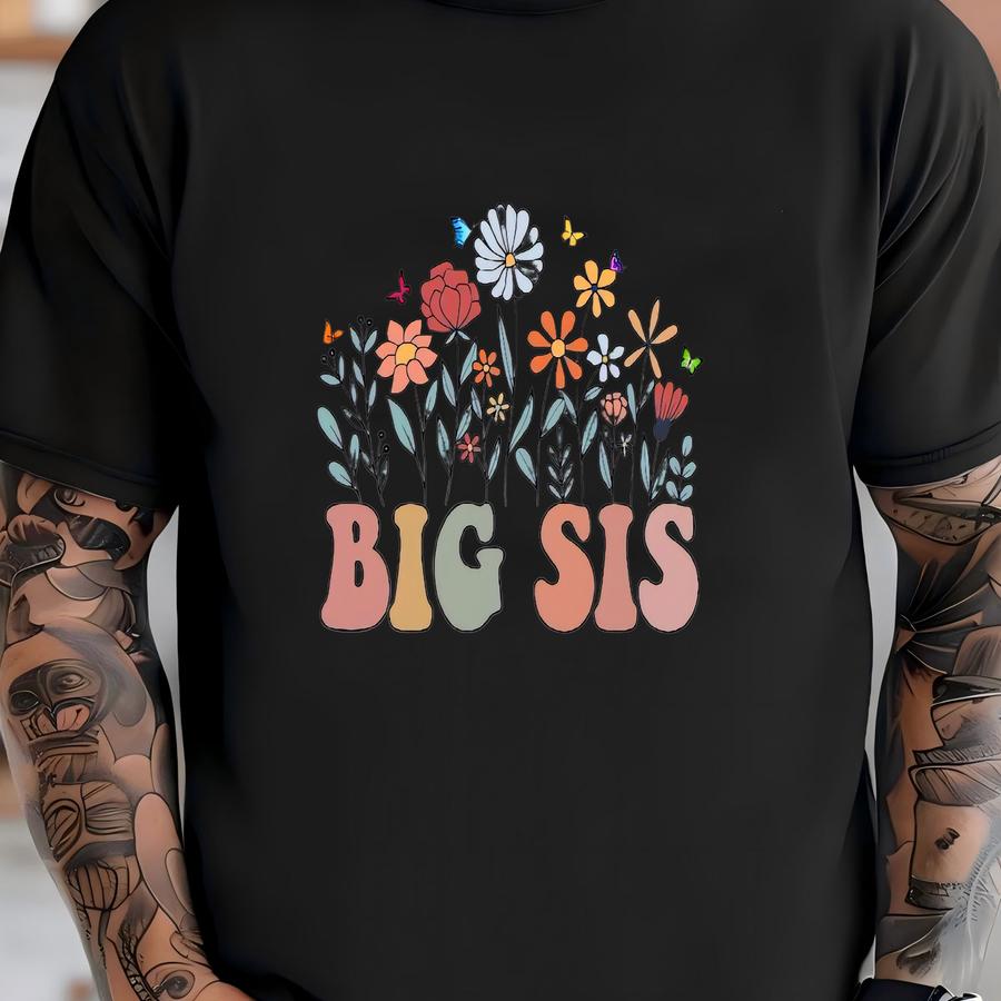 Big Sis Floral Sweatshirt Romper, Retro Big Sis Baby Romper, Cute Retro Sister Romper, Infant Clothing, Newborn Outfit T-shirt