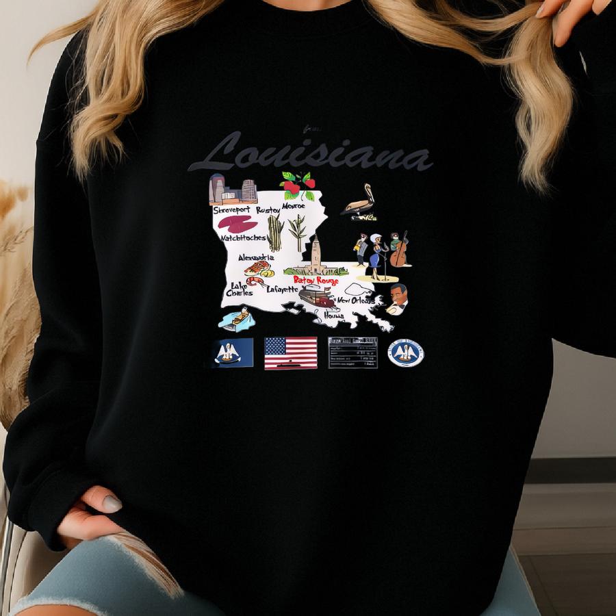 Louisiana State Map - Unisex Sweatshirt, Art Print, Sweatshirt, Hoodie, Shirt, T Shirt, T-shirt, Tee, Gift, Vintage Shirt Sweatshirt