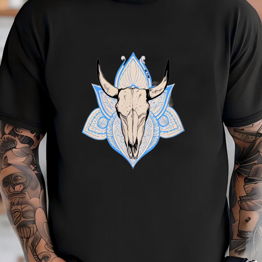 Boho Bull Skull Sweatshirt, Women's Country Sweatshirt, Wallen Sweatshirt, Cowboy Rodeo Sweater, Cowgirl Sweatshirt, Bullhead Hoodie T-shirt