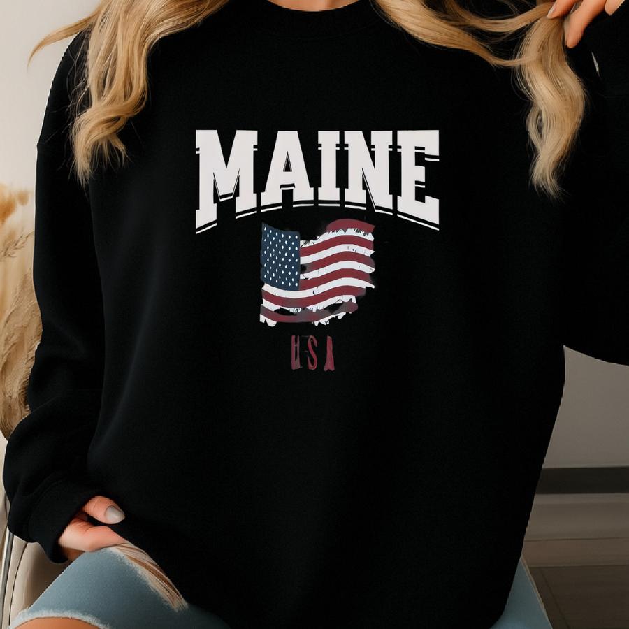 Maine Usa T-shirt: Patriotic American Flag Tee Sweatshirt