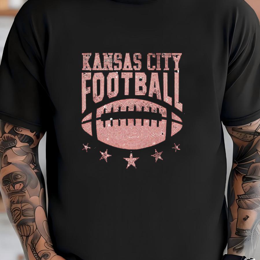 Kansas City Rhinestone Football Shirt: Game Day Sparkle T-shirt