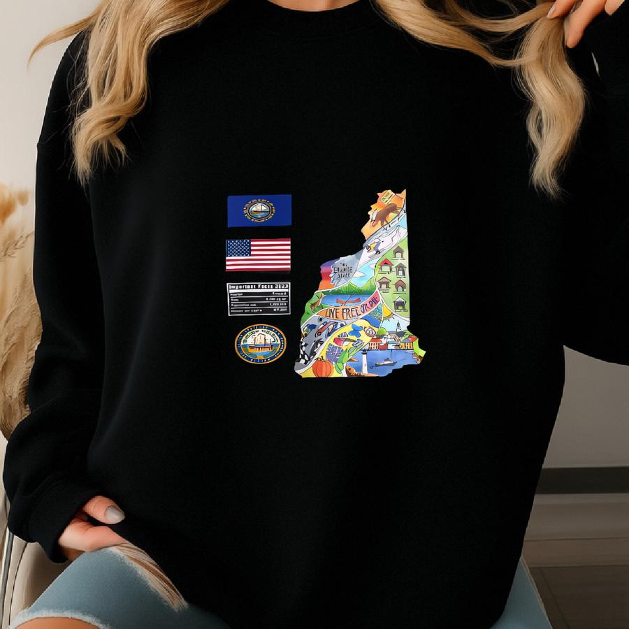 New Hampshire State Map - Unisex Sweatshirt, Art Print, Sweatshirt, Hoodie, Shirt, T Shirt, T-shirt, Tee, Gift, Vintage Shirt Sweatshirt
