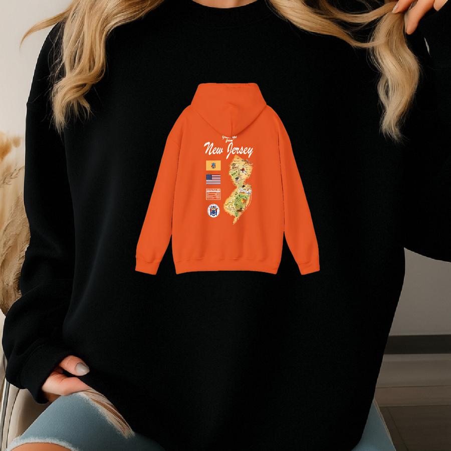 New Jersey State Map - Unisex Hooded Sweatshirt, Art Print, Sweatshirt, Hoodie, T Shirt, T-shirt, Tee, Gift, Vintage, Unisex Hoodie Sweatshirt