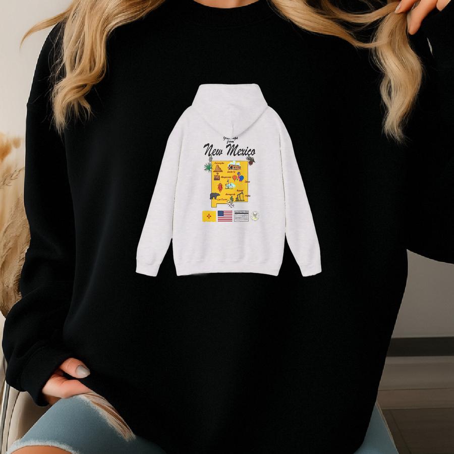 New Mexico State Map - Unisex Hooded Sweatshirt, Art Print, Sweatshirt, Hoodie, T Shirt, T-shirt, Tee, Gift, Vintage, Unisex Hoodie Sweatshirt