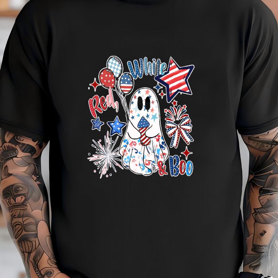 Red White Boo Shirt, Cute 4th Of July Shirt, 4th Of July Shirt, Independence Day Shirt, Patriotic Shirt, Usa Shirt, America Shirt, Ghost Tee T-shirt