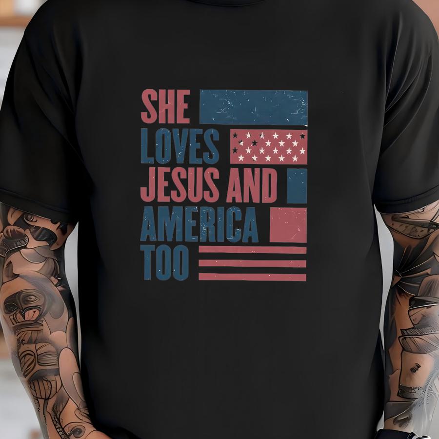She Loves Jesus And America Too Romper Sweatshirt, Cute Fourth Of July Baby, Perfect Gift For Independence Day Celebrations, 4th July Romper T-shirt