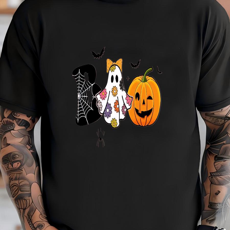 Boo Halloween Baby Romper Sweatshirt, Spooky Season Romper, Ghost Floral Halloween Baby Bodysuit, First Halloween Bubble Romper T-shirt