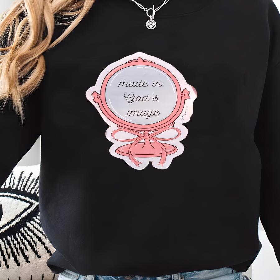 Made In God's Image Sticker: Pink Christian Faith Decal Sweatshirt