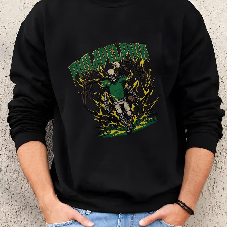 Philadelphia Football Skeleton Graphic Tee - Vintage Eagles Shirt Sweatshirt