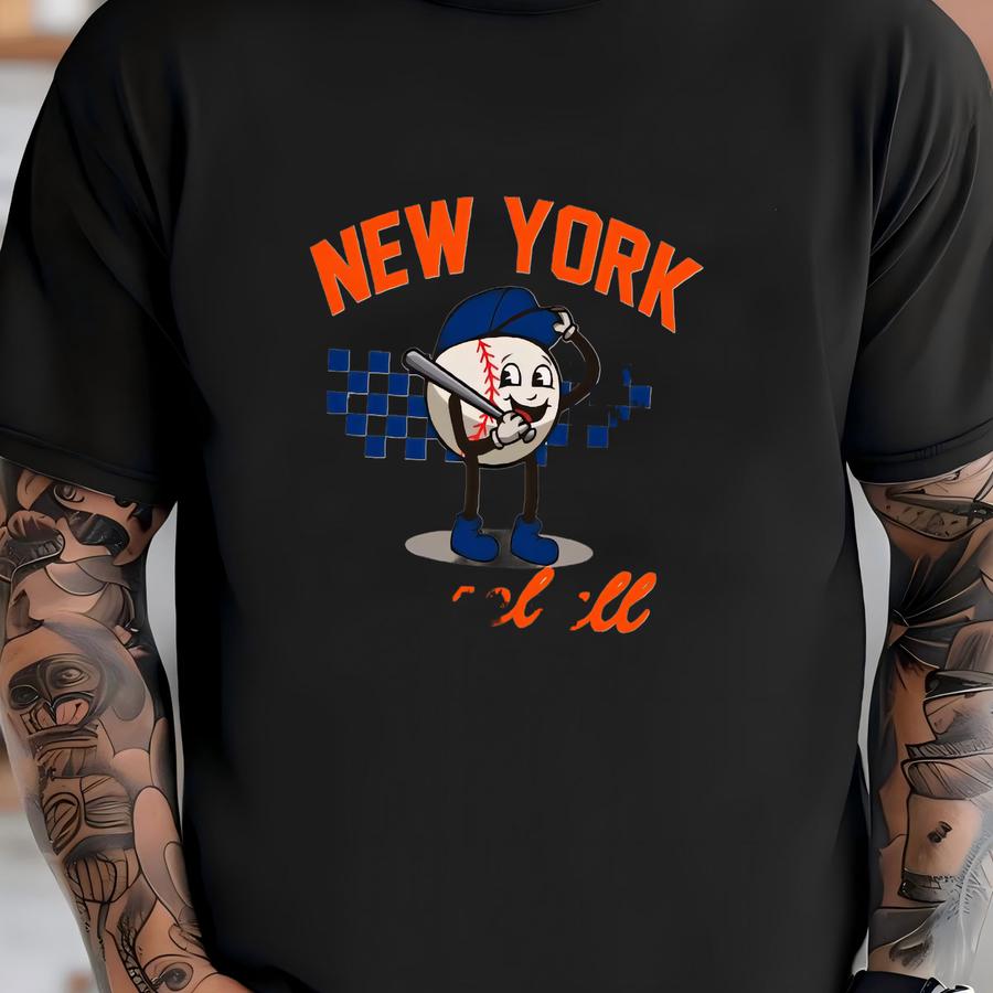 New York Baseball Mascot Smiling Comfort Color Orange And Blue Vintage Style Tshirt, New York Baseball Gameday Retro Shirt, Nyc Sports Tee T-shirt