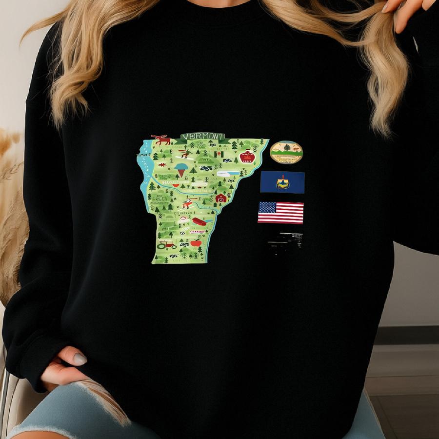 Vermont State Map - Unisex Sweatshirt, Art Print, Sweatshirt, Hoodie, Shirt, T Shirt, T-shirt, Tee, Gift, Vintage Shirt Sweatshirt