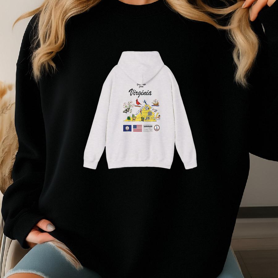 Virginia State Map - Unisex Hooded Sweatshirt, Art Print, Sweatshirt, Hoodie, T Shirt, T-shirt, Tee, Gift, Vintage, Unisex Hoodie Sweatshirt