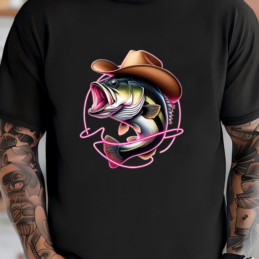 Neon Fishing Dtf Transfer: Girls Cowboy Fish Iron-on Decal T-shirt