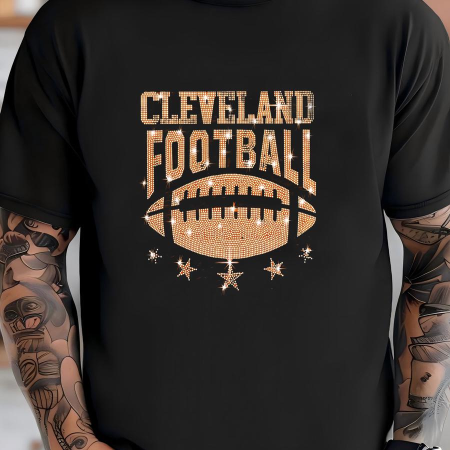 Cleveland Rhinestone Football Shirt: Game Day Sparkle Tee T-shirt