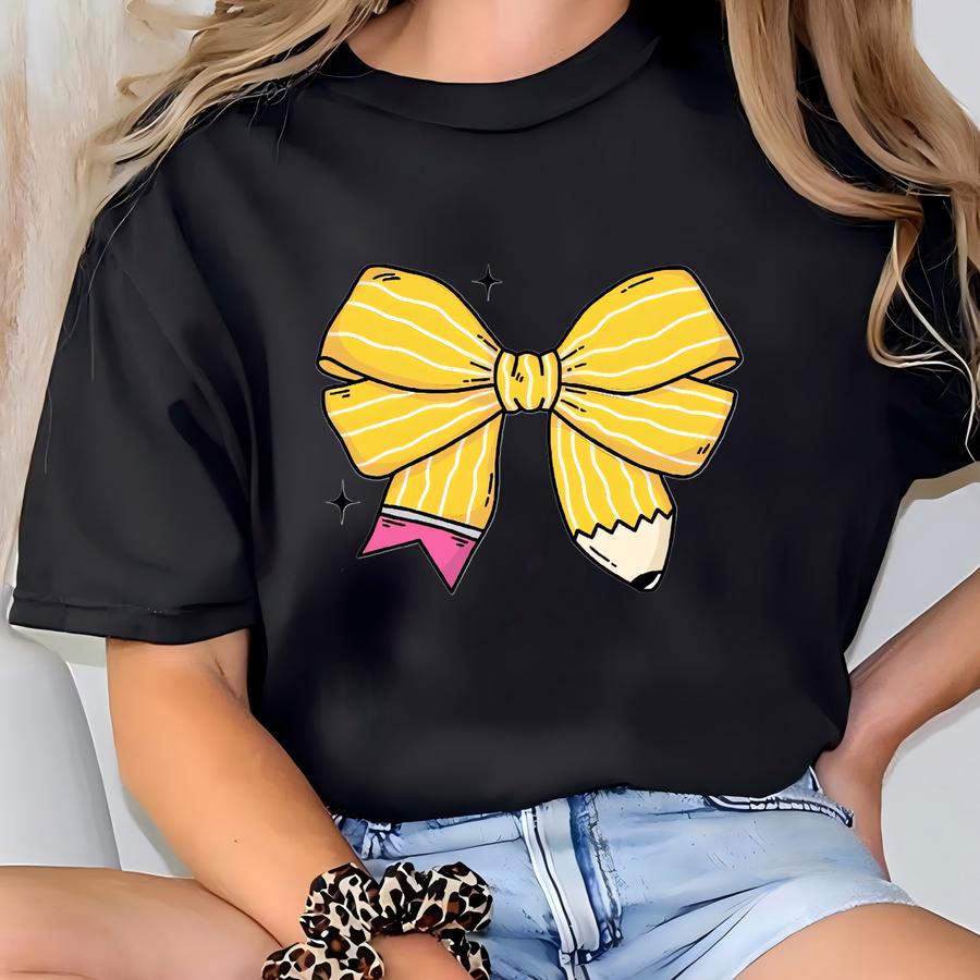 Custom Coquette Teacher Shirt - Coquette Pencil Bow Hoodie - Back To School Tee - Appreciation Gift - Elementary Teacher Gift T-shirt