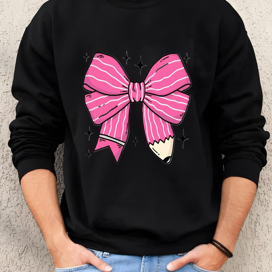 Pink Coquette Teacher Shirt - Pink Coquette Pencil Bow T-shirt - Back To School Tee - Appreciation Gift - Elementary Teacher Gift Sweatshirt