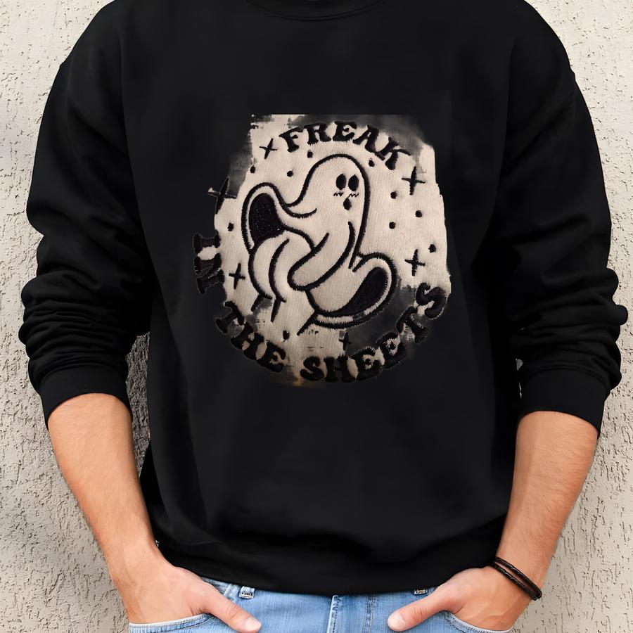 Freak In The Sheets, Sweatshirt, Cute Halloween Jumper, Autumn Clothing, Ghost, Y, Fall Sweater, Halloween Unisex Top Sweatshirt