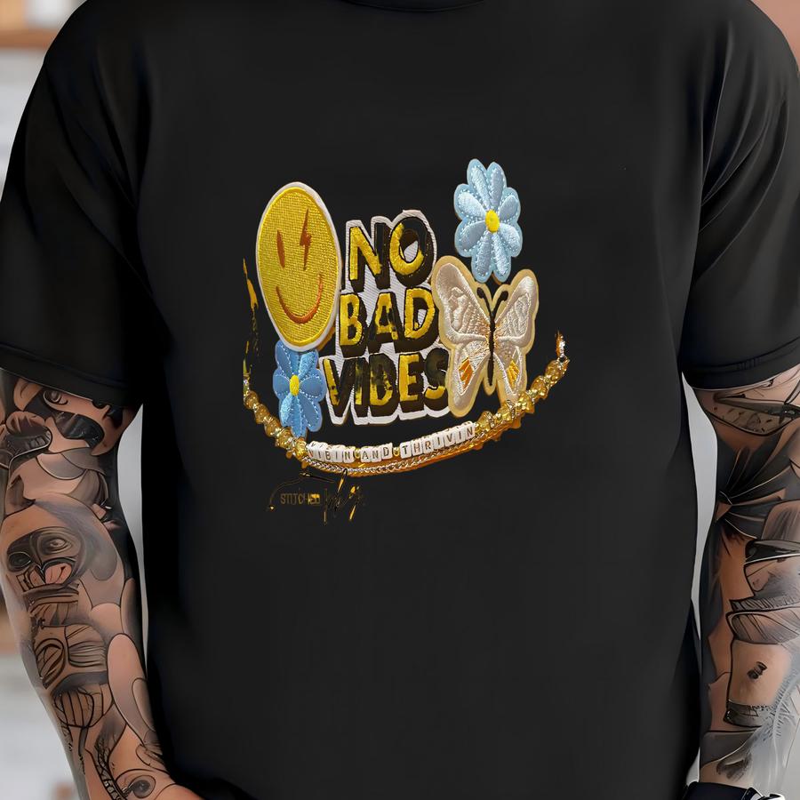 Yellow Gold Foam Trucker Hat - Vibin’ And Thrivin’ - Sky Blue - No Bad Vibes - Mesh Back - Adjustable - - Flowers - Patch Hat T-shirt