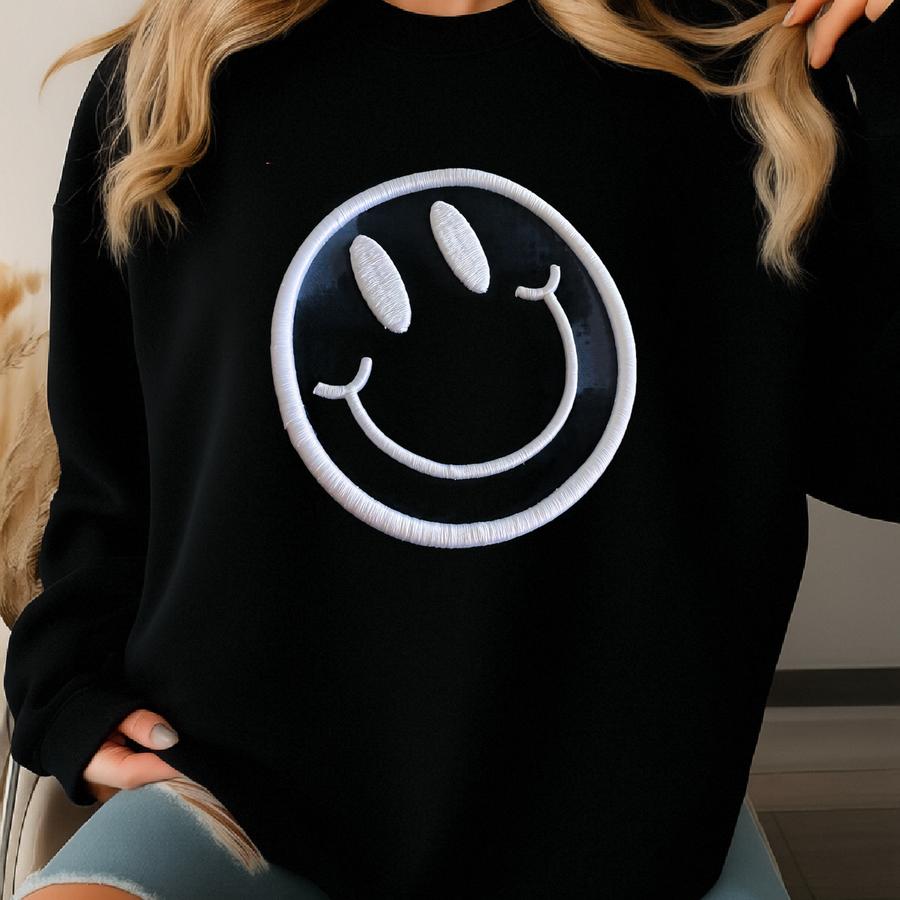 Face 3d Puff Y Design - Happy Face Y - 3d Happy Face Design - Puff Foam Y - Machine Y Sweatshirt