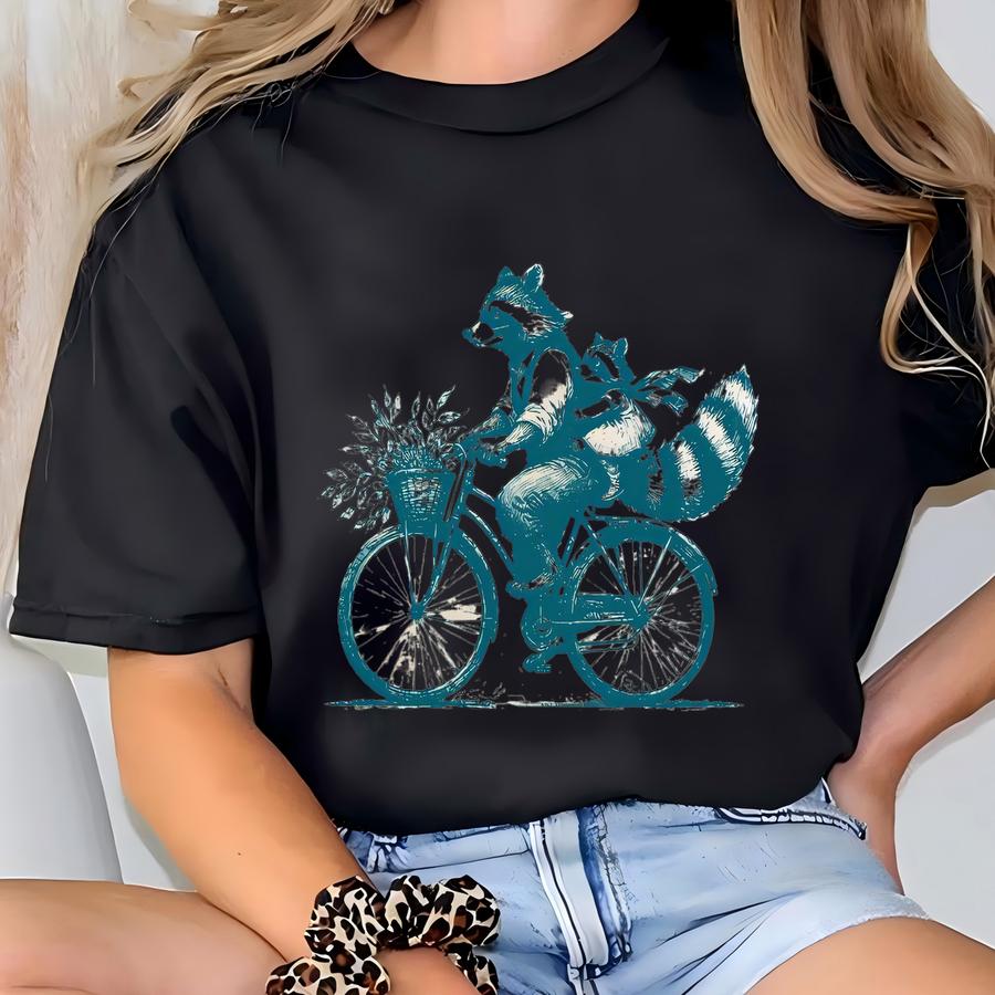 Funny Raccoon Bicycle Hoodie: Quirky Animal Lover Tee T-shirt