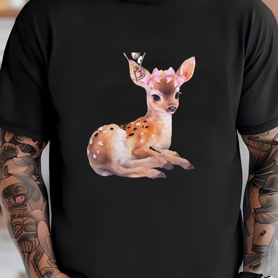 Deer Baby Tee, Cute Fawn Shirt, Pink Bows Baby Tee, Girly Tee, Y2k Tee, 2000s Aesthetic Tee, 90s Baby Tee, Cute Deer Shirt, Soft Girl Era T-shirt