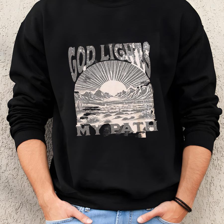 Christian Boho Shirt, Christian Tshirt, Bible Verse Shirt Vintage Christian T, Jesus Apparel Tee, God Lights My Path Psalm 119:105 Sweatshirt