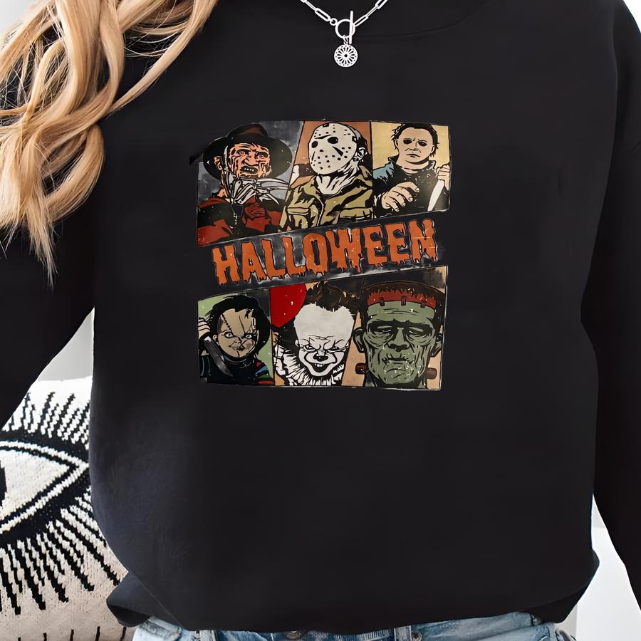 Halloween Horror Movie Character Crewneck: Retro Graphic Sweatshirt Sweatshirt