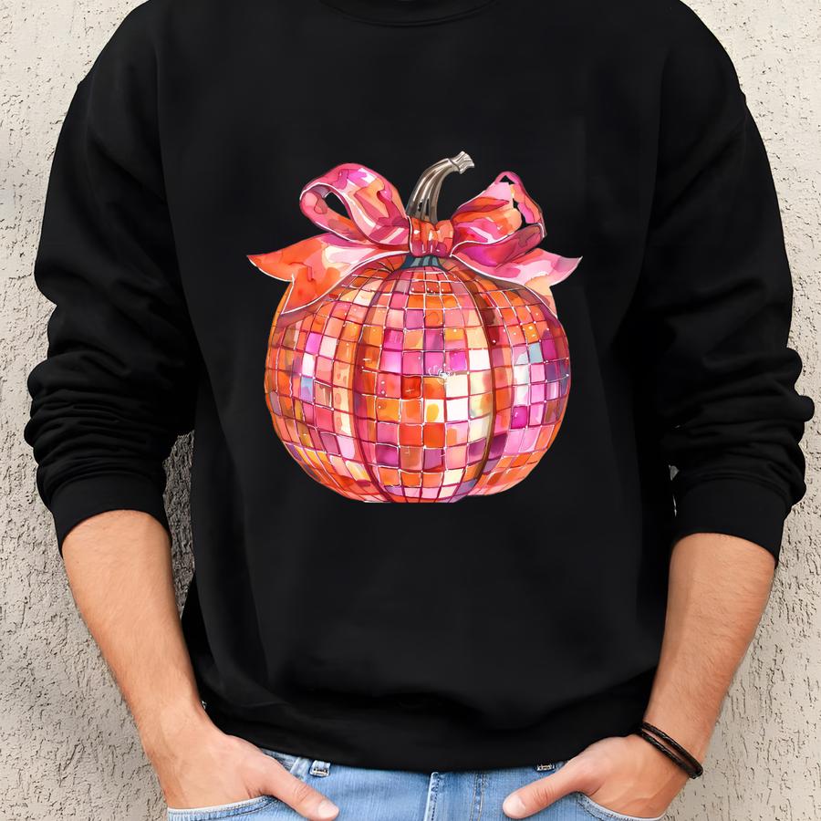 Disco Ball Pumpkin Fall Sweatshirt, Coquette Pumpkin Shirt, Fall Sweatshirt, Pumpkin Sweatshirt, Fall Shirt, Disco Pumpkin,  Sweatshirt