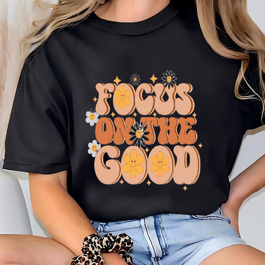 Retro Floral 'focus On The Good' Hoodie T-shirt