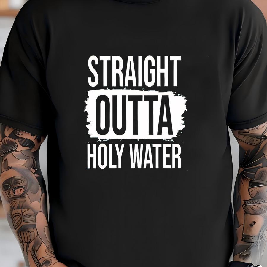 Funny Baptism Baby Romper Sweatshirt, Baby Romper, Straight Outta Holy Water Bodysuit, Newborn Outfit T-shirt