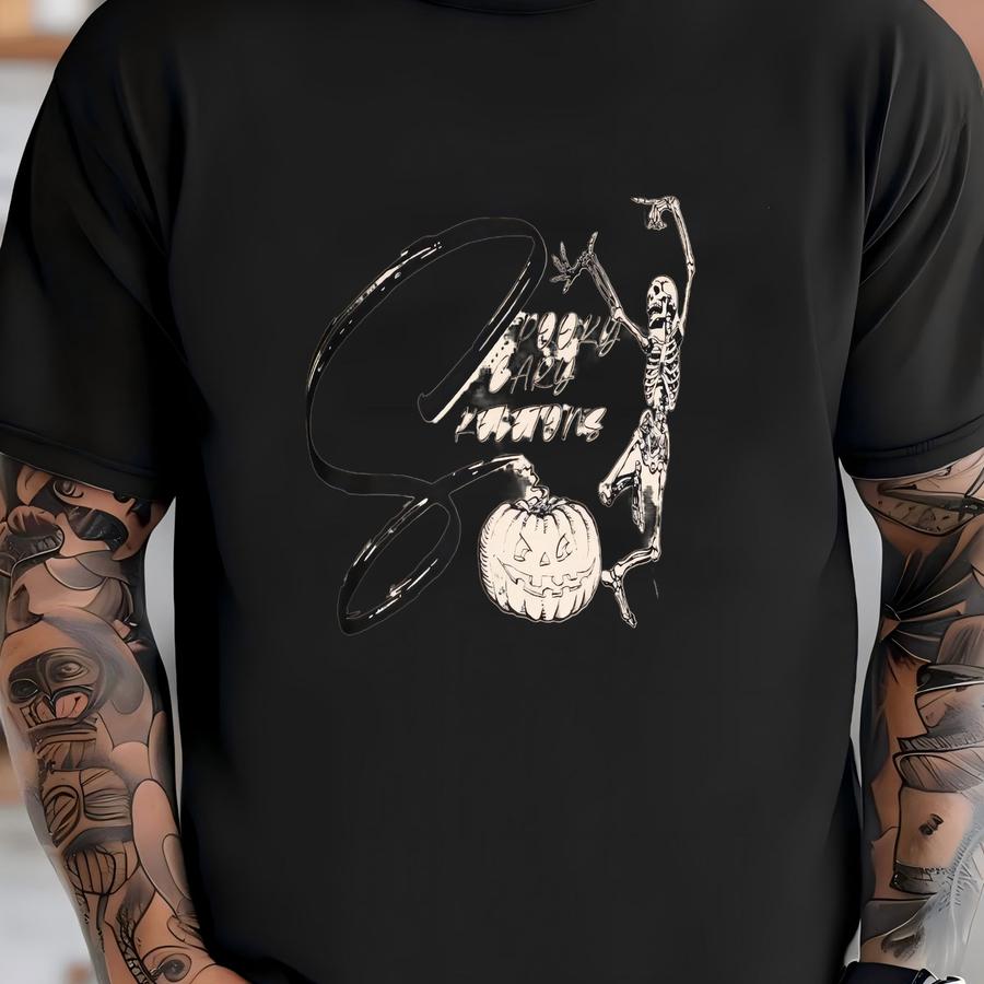 Halloween Unisex T Shirt, Spooky Scary Skeletons Halloween T Shirt, Dancing Skeleton Halloween T Shirt T-shirt