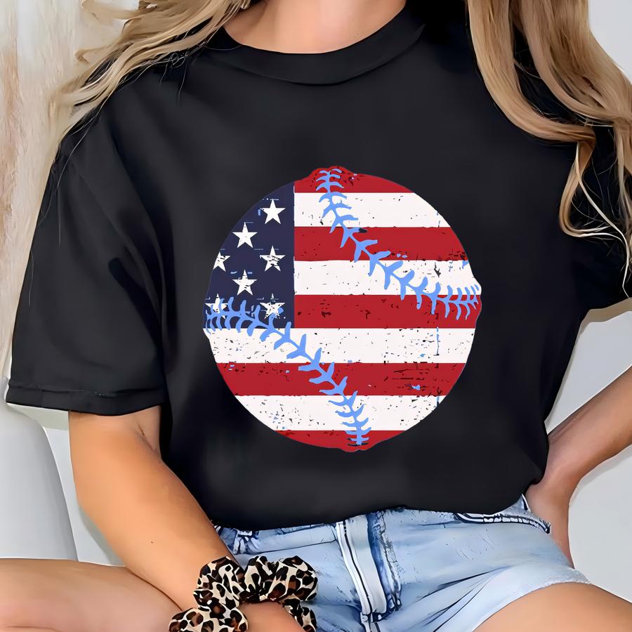 American Flag Baseball Hoodie, Patriotic Baseball Shirt, Baseball 4th Of July Tee, Usa Flag American Baseball Shirts, Baseball Flag Hoodie T-shirt