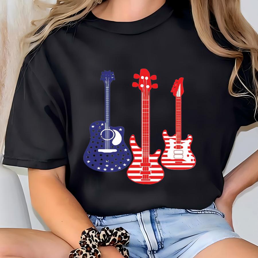 American Flag Guitarist Patriotic Hoodie, 4th Of July Guitarist Shirt, Us American Flag Guitar Musician Tee, Player Electric Guitarist Tees T-shirt