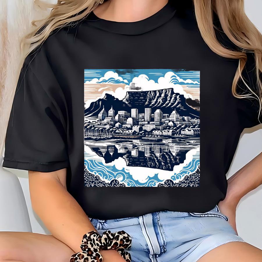 South Africa Shirt. South Africa Gift. Cape Town Shirt. Cape Town Gift. Table Mountain Shirt. Table Mountain Gift. Scenic Print #fc1002 T-shirt