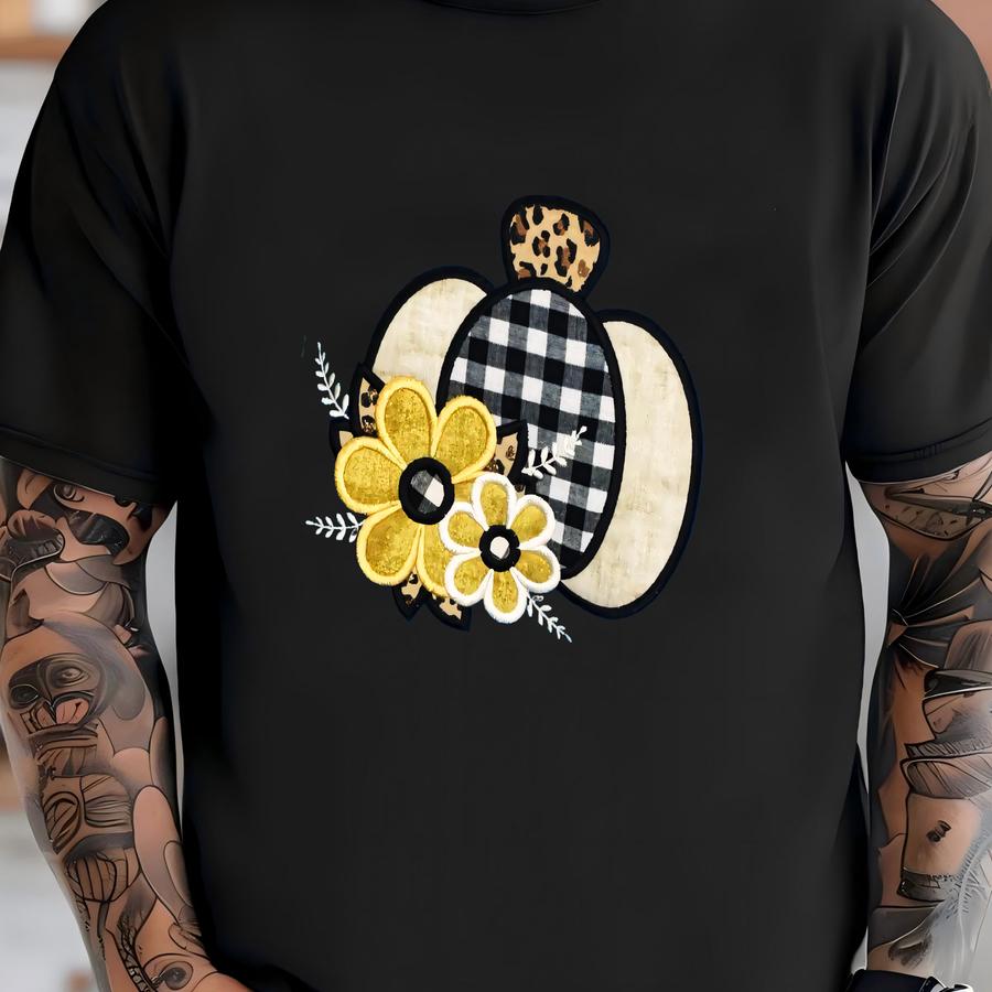 Floral Pumpkin Applique Sweatshirt, Floral, Fall, Fall Shirt, Pumpkin, Pumpkin Shirt, Halloween, Girl Gift, Autumn, October, Women's Gift T-shirt