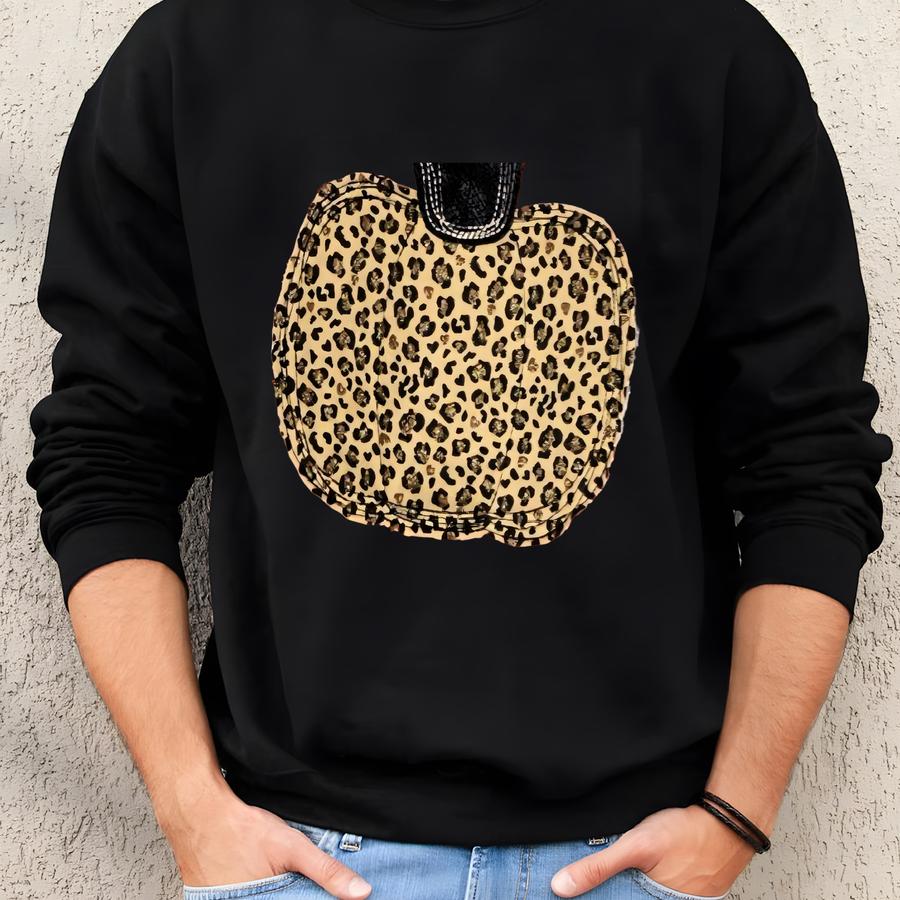 Tan Leopard Pumpkin Applique Tee, Leopard, Fall, Fall Shirt, Pumpkin, Pumpkin Shirt, Halloween, Halloween Shirt, Girl Gift, Women's Gift Sweatshirt