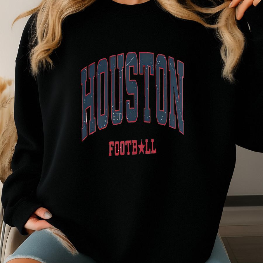 Vintage Houston Football Shirt, Distressed Houston Football Tshirt, ®, H Town, Houston Football Fan Gift, For Women Men Sweatshirt