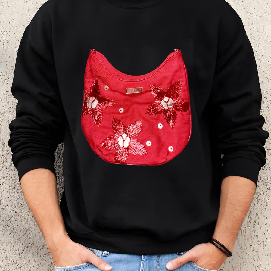 Red Y2k Purse - With Mother Of Pearl Flowers - Shoulder - Floral Y Sweatshirt