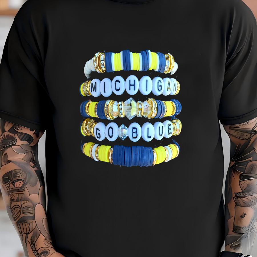 Full Stack University Of Michigan Inspired Heishi Stacking Bracelets Wolverines Gameday Jewelry T-shirt