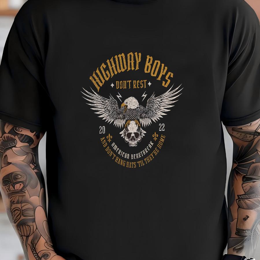 Highway Boys Don't Rest And Don't Hang Hats 'til They're Home Vintage Western Tee, Zb Oklahoma Red Dirt Cowboy Cowgirl, American Heartbreak T-shirt