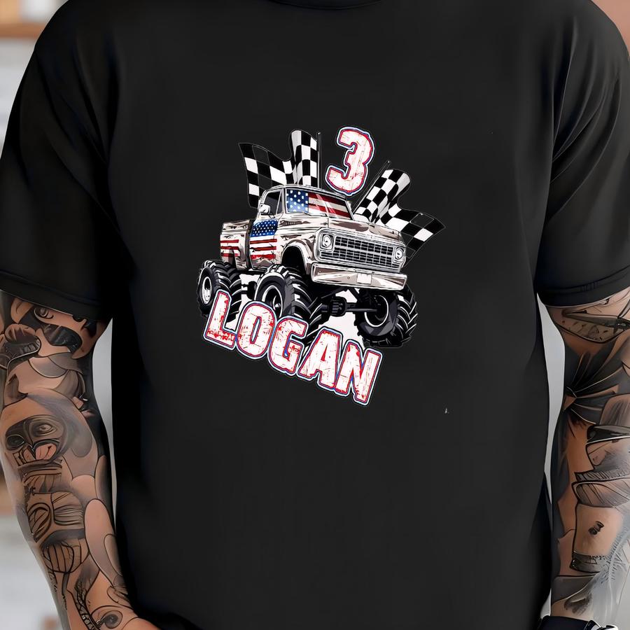 Monster Truck Birthday Shirt, Custom Usa Birthday Shirt, Vintage Truck Tshirt, Big Wheels Car Birthday Tee, Monster Cars Birthday Shirt T-shirt