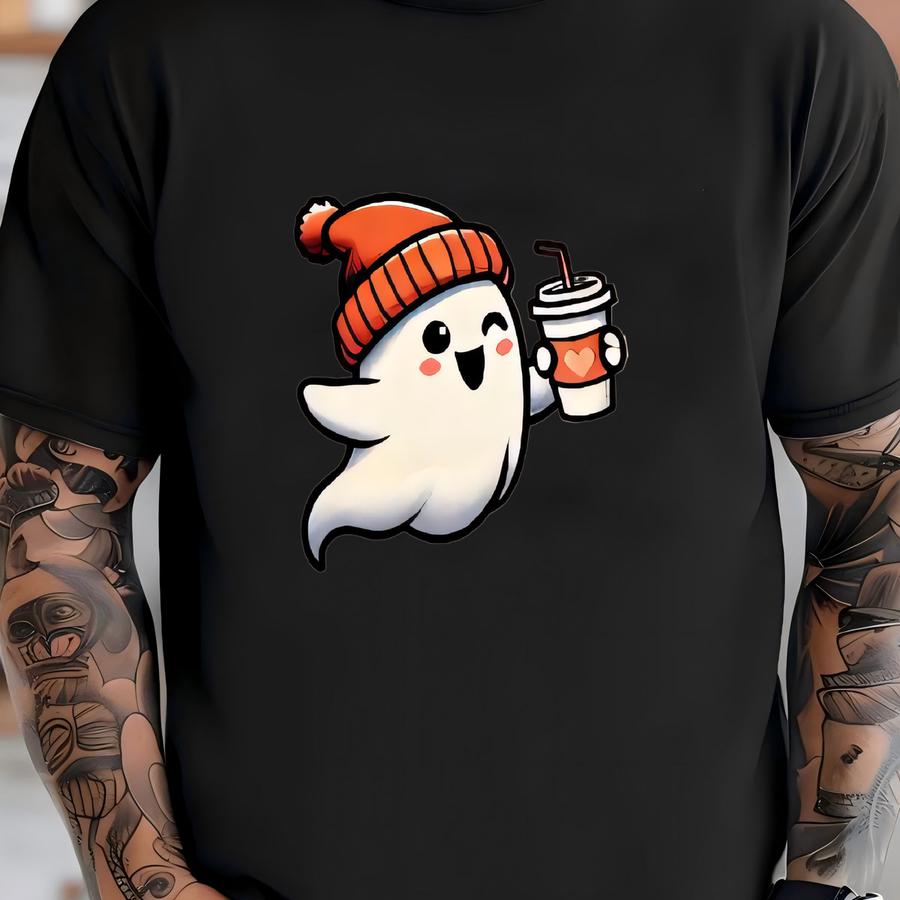 Spooky Coffee Sweatshirt, Cute Pocket Coffee Ghost Gift Sweater, Fall Coffee Lover Tshirt, Funny Halloween Party Tee, Womens Ghost Hoodie T-shirt