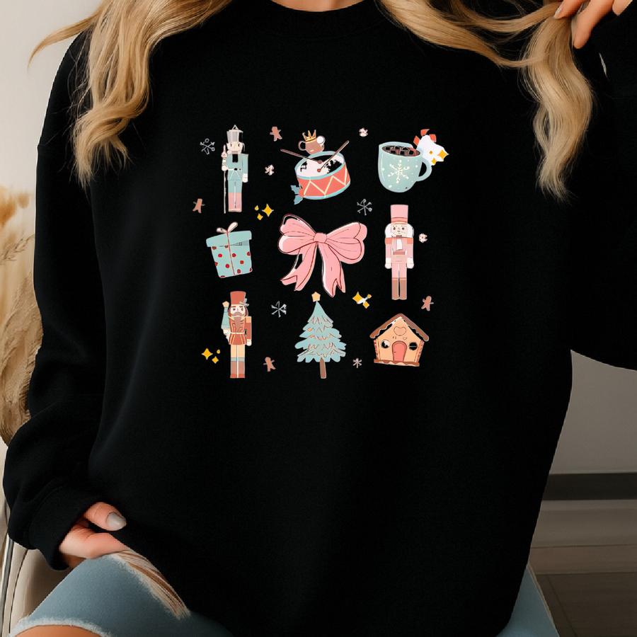 Girls Nutcracker Coquette-style Sweatshirt, Mama Mini Matching Christmas Sweaters, Kids Nutcracker Ballet Shirt, Youth Ballet Dance Crewneck Sweatshirt