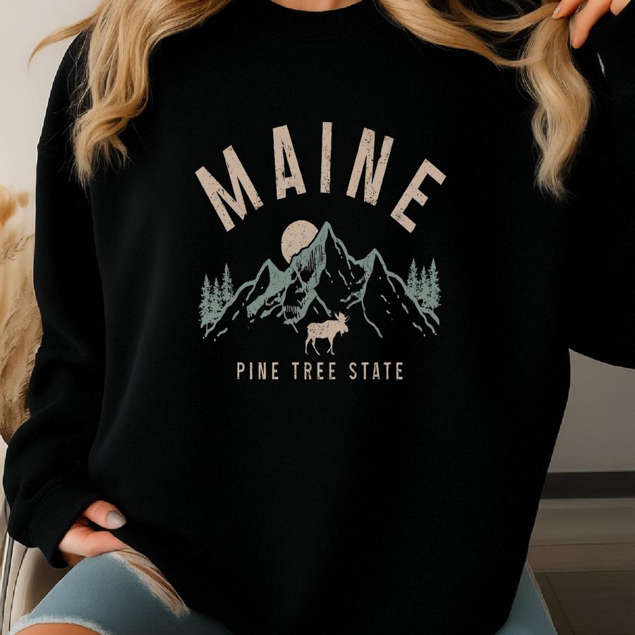 Maine Pine Tree State Shirt Vintage Maine Tshirt Moose Mountains Nature Hiking Maine Pride Shirt Maine Souvenirs Maine Gifts T-shirt Sweatshirt