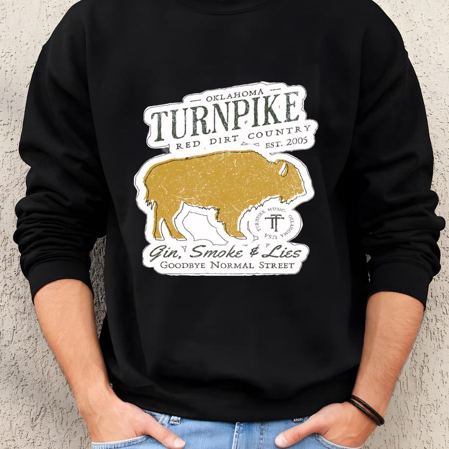Turnpike Music Vintage Buffalo Western Sticker, Gin Smoke Lies, Oklahoma Red Dirt Concert Merch, Goodbye Normal Street, Honky Tonk,tahlequah Sweatshirt